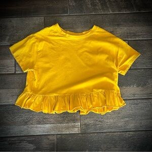 Forever 21 Mustard Gold cropped t shirt with bottom ruffle L